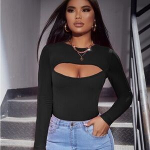 Boutique white birch black long sleeve bodysuit